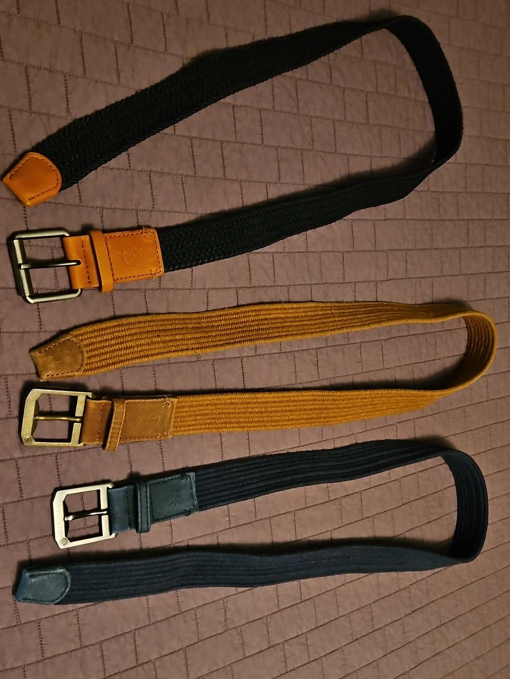 3 Men's Arcade Web Belts in Navy, Tan & Black Size L